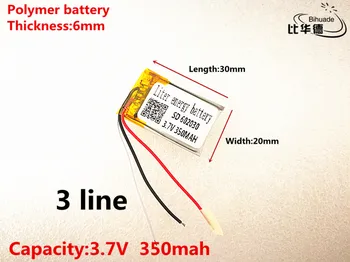 3 linija Gera Qulity 3.7 V,350mAH,602030 Polimeras ličio jonų / Li-ion baterija ŽAISLŲ,CENTRINIS BANKAS,GPS,mp3,mp4