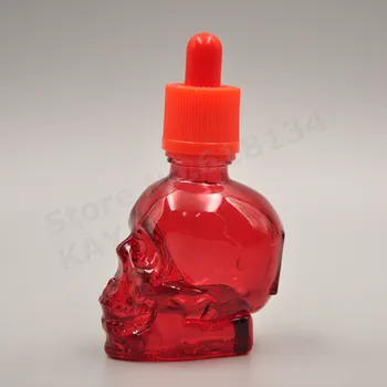 30ml kaukolės formos stiklo buteliuko lašintuvu matinis raudonos kaukolę galvos 30ml e cigarečių aliejaus buteliuko lašintuvu