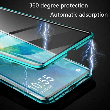 360 Magnetinio Adsorbcijos Metalo Atveju Xiaomi Redmi Pastaba 9 8 7 K20 Pro 8T 9A 8A Mi 10 Pastaba 10T Lite Pro Poco X3 NFC Stiklo danga