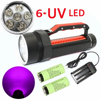 395nm 6x UV LED, Nardymas Povandeninis Žibintuvėlis Ultravioletinių Raudonos Šviesos Žibintas atsparus Vandeniui Nardymo Žibintuvėlis +2x 22650 Baterija +Kroviklis