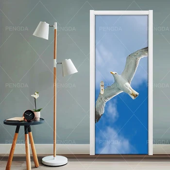 3D Drobės Namų Dekoro Durų Lipdukai Paukštį, Jūrą, Dangų, Lipni PVC Plakato spauda paveiksl Vandeniui ekrano Užsklanda Kambarį