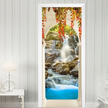 3D Durų Lipdukas Šiuolaikinės Krioklių, Gamtos Peizažas Arch Tapetai, Gyvenamasis Kambarys, Vonios kambarys Vandeniui Vinilo Durų Lipdukai 3D 