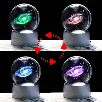 3D Kristalų Galaxy Ball Visatos Stiklo Kamuolys su Mokėtinu LED Bazės Lazeriu Graviruotas Namų Dekoro Priedai Shpere Ornamentu