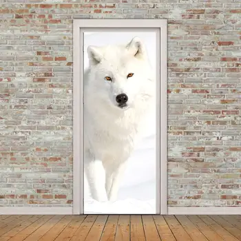 3D kūrybos Šypsosi arkties vilkas durų lipdukai, sienų lipdukai, lipnios vandeniui nuimamas
