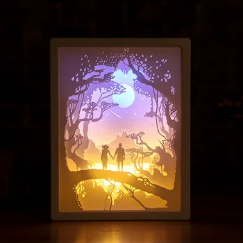 3D Popieriaus Drožyba Naktį Žibintai LED Stalo Lempa Miegamojo Lovos Nakties Žiburiai Kalėdų Helovinas Raižyti Dekoro Lempos Gimtadienio Dovanos