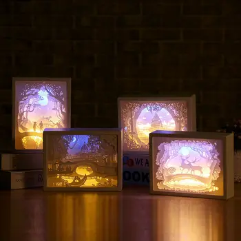 3D Popieriaus Drožyba, Šviesos, Naujumo Naktį Šviesos Kūrybos Paprasta Naktį Lempa LED Dovana Namų Atmosferą Lempos Helovinas Dekoro Lempos