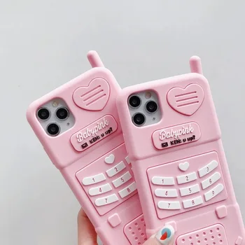 3D Telefonas Animacinių filmų Rožinės spalvos Telefoną Atveju iphone12 MiNi Pro 11 Max XR XS MAX SE 2020 7 8 Plus Švelnus viso Kūno Telefono Galinį Dangtelį