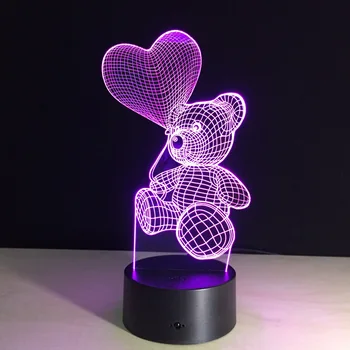3D Touch Naktį Šviesos diodų (LED) Širdies Balionas Lokys Lempa, Vaikų, Miegamojo Lovos naktinė lempa Vaikų Dovanų