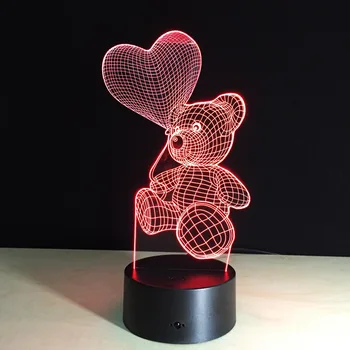 3D Touch Naktį Šviesos diodų (LED) Širdies Balionas Lokys Lempa, Vaikų, Miegamojo Lovos naktinė lempa Vaikų Dovanų