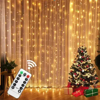 3M LED Pasakų Žibintai Girliandą Užuolaidų Lempos Nuotolinio Valdymo pultas USB String Šviesos girlianda ant lango Kalėdų Dekoracijos namams