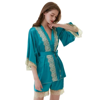 3pcs/set pižama ponios diržas trumpo ziajać skraiste sexy nėrinių nightdress pižamą moterų Šilko sleepware nemokamas pristatymas nuleisti