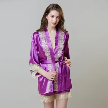 3pcs/set pižama ponios diržas trumpo ziajać skraiste sexy nėrinių nightdress pižamą moterų Šilko sleepware nemokamas pristatymas nuleisti