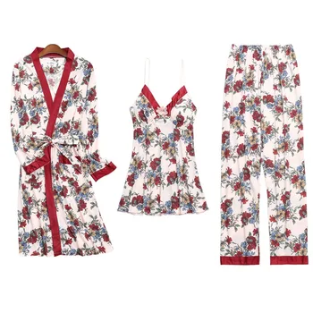 3PCS Sexy Nėrinių Lingerie Medvilnės Pajama Nustatyti Moterų 2020 M. Pavasarį, Rudenį, ilgomis Rankovėmis Drabužius Sleepwear Homewear Pijama Mujer Drabužiai