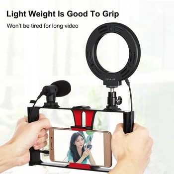 4 in 1 Vlogging Live Transliacijos išmaniajame telefone Vaizdo Įrenginys +4.6 colių LED Selfie Ring Light & Mikrofonas +Trikojo stovo+Trikojo Galva