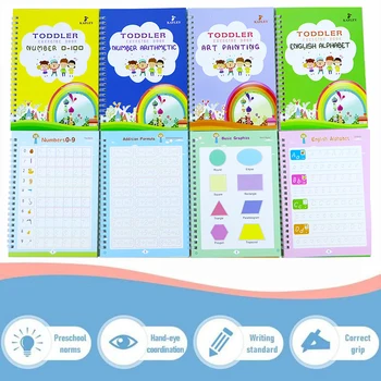 4 Knygų Rinkinys, Vaikų Knygų Handwrite Copybook Knygos Vaikams Daugkartinio Naudojimo Rašyti Kaligrafija Žaislai Mokytis Matematikos Papildymas