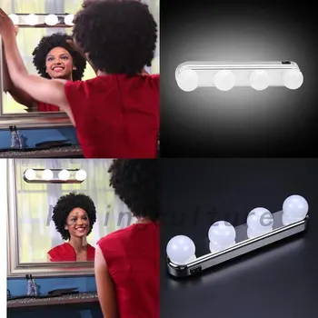 4 Lemputės Makiažo Veidrodėliai Šviesos Žibintų Įdiegta Patogi Siurbimo Taurės Makiažas Lempa LED Veidrodis Šviesos Baterija Dovana