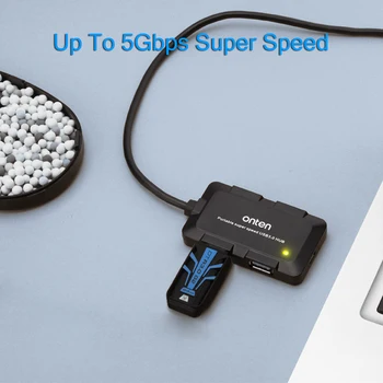 4 Uostų USB3.0 Hub 5Gbps Super Greitis Gyv 750mm Kabelis Nešiojamų Juoda Balta 