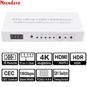 4K*2k 5 In 1 Out HDR HDMI Adapterį Switch 5 Port Smart CEC HDMI Laikas Pereiti IR Romote Dolby DTS HD LPCM HDTV PS3, PS4