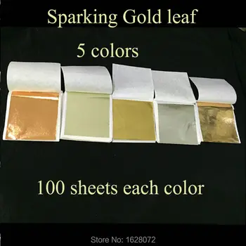 5 spalvos Imitacija, aukso ir sidabro lapų ,500sheets,kiekvienos spalvos už 100 lapų, geras dekoratyvinė medžiaga