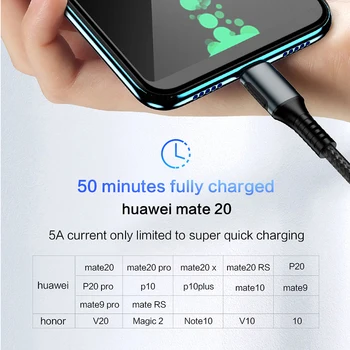 5A USB C Tipo Kabelis Huawei Mate 20 10 Pro 30 P20 Mobiliojo Telefono USBC Greito Įkrovimo USB-C, Greita Įkrovimo Kabelis Xiaomi Redmi