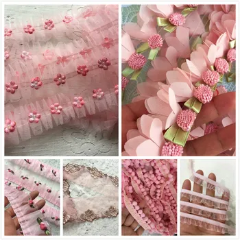 5Yard/Daug Rožinės lėlės princesė sijonas pagalvę nėrinių apdaila klostes užuolaidos ir sofa-lova sijonas nėrinių audinio drabužius, priedai
