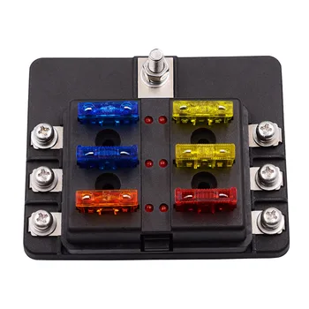 6 Būdas Ašmenys Saugiklių Dėžutė Turėtojas su LED Šviesos Drėgna-Įrodymas, Bendrosios, Jūrų, Automobilių, Valčių Automobilių RV 32V DC Vandeniui su dangteliu & Saugiklis &