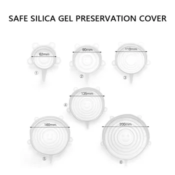 6 silikono elastinga padengti daugkartinio naudojimo uždaromos maisto pakuočių išlaikyti šviežią sandarų dulkių dangtelį ruožas apima virtuvės saugojimo priemonė