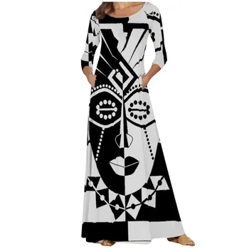 #60 Moterų Mados Padėties Nustatymo Spausdinti Ilgomis Rankovėmis Ilgas Sijonas Kišenėje Suknelė Alternatyvių Drabužių Naujas Stilius Žiemos Vestido