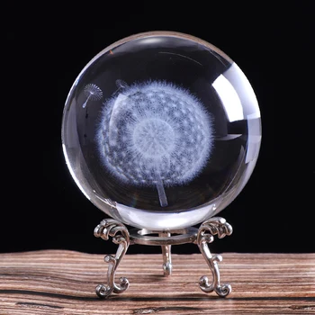 60mm/80mm Kristalų Miniatiūriniai Kiaulpienių Ball 3D Lazeriu Graviruotas Stiklo Amatų Srityje Namų Puošybai Ornamentu Gimtadienio Dovana Feng Shui