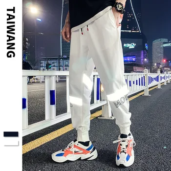 #7607 Vasaros Juoda Balta Dryžuotas 3m šviesą Atspindinčios Hip-Hop Pants Mens Plonas Kulkšnies ilgis Pieštuku Haremo Kelnės Prarasti Japonijos Streetwear