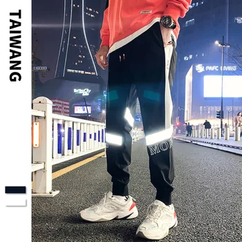 #7607 Vasaros Juoda Balta Dryžuotas 3m šviesą Atspindinčios Hip-Hop Pants Mens Plonas Kulkšnies ilgis Pieštuku Haremo Kelnės Prarasti Japonijos Streetwear