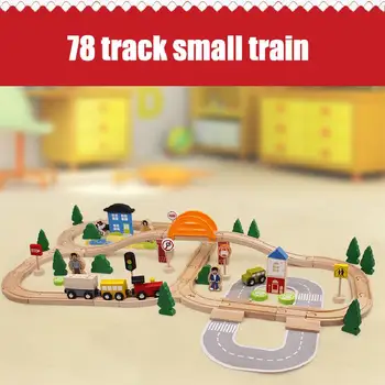 78 Vienetų Medinių Traukinio Bėgių Žaislas 