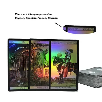 78Pcs New vision Blizgesį Waite Tarot kortelės anglų ispanų prancūzų kalbos žodis būrimą likimas Holografinis Taro kortų Žaidimo stalo žaidimas Mergaitė