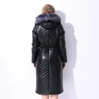 7XL Moterų Žiemos Striukė, Aukštos kokybės Storesnis Didelio dydžio Ilgas Tiesa Odinis paltas su Gobtuvu Tiesa Fox fur Šiltas natūralios odos paltas