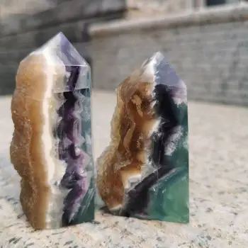 80-90mm Gamtos Vaivorykštės spalvų Fluorito kristalas taško Kvarco Kristalo Akmens Taškas