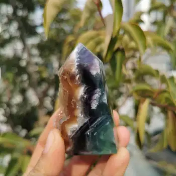 80-90mm Gamtos Vaivorykštės spalvų Fluorito kristalas taško Kvarco Kristalo Akmens Taškas