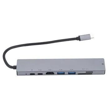 8IN1 USB HUB Tipo C Iki 4K HDMI, USB 3.0-Rj45 TF&SD su PD Įkrovimo Multi-funkcija Docking Station 