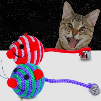 8pcs/daug Kačių Žaislai Elastinga Nailono Virvė, Apvalios Pelės Ilgą Uodegą Bell Naminių Kačių Bite Žaisti Žaislas