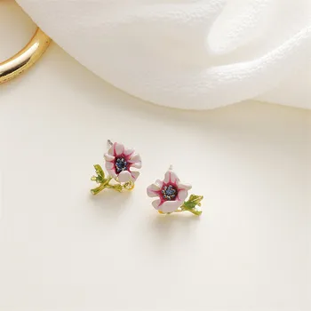 925 silver needle violetinė gėlių auskarai moterų prancūzijos emalio glazūra daisy gėlių auskarai mažas ir mielas naftos lašas auskarai