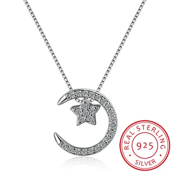 925 Sterling Silver Moon Star Karoliai Pakabukas su Austrian Crystal Moterims 4 Būdai, kaip Dėvėti Karoliai Dovanos SN06