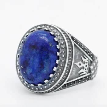 925 Sterlingas Sidabro Žiedas Vyrų Mėlyna Natūralus Akmuo Lapis Karūna Inkaro Juodas Cirkonis Akmuo Šalies Vestuvinį Žiedą, Fine Jewelry