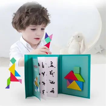 96 Galvosūkiai Magnetinio Tangram Vaikams, Žaislai Montessori Ugdymo Magija Knyga Tiktų J2HD