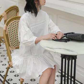 Aachoae O Kaklo Siuvinėjimo Kratinys Mini Suknelė Batwing Rankovės Prarasti Balta Suknelė Lady Tuščiaviduriai Iš Chic Plisuotos Suknelės Ropa Mujer