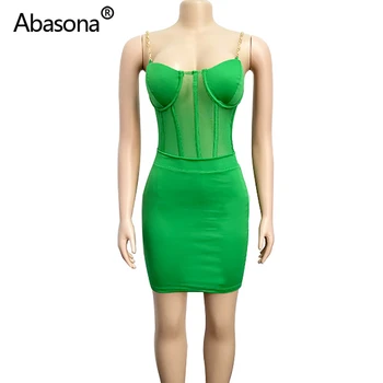 Abasona Vien Akies Bodycon Mini Suknelės Dviejų Dalių Komplektus, Naktinis Klubas Seksualus Šalies Tvarstis Suknelė Vasarą Moterys 2021 Metų Moteris Vestidos
