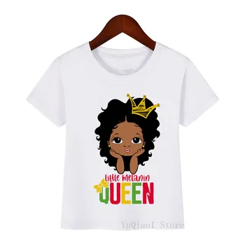 Afro sluoksniuotos plaukų mažai melanino karalienė su karūna spausdinami juoda mergina t-shirt vasaros mielas vaikų drabužius pavasario rudens pagrindinio marškinėlius