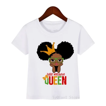 Afro sluoksniuotos plaukų mažai melanino karalienė su karūna spausdinami juoda mergina t-shirt vasaros mielas vaikų drabužius pavasario rudens pagrindinio marškinėlius