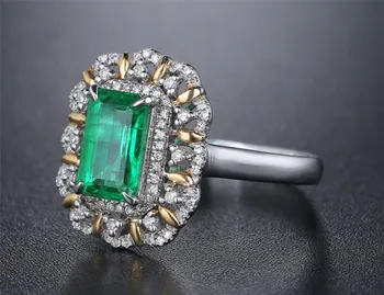 Aikštėje Žalias Smaragdas brangakmenių, deimantų Žiedai moterims, 18k balto aukso sidabro spalvos argent bague prabangūs papuošalai bijoux dovanos