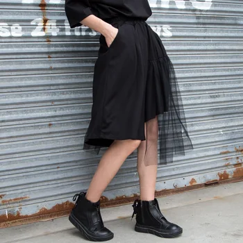 Akių Spliced Šortai Moterims Elastinga Juosmens 2019 M. Vasarą Streetwear Atsitiktinis Pločio Kojų Šortai