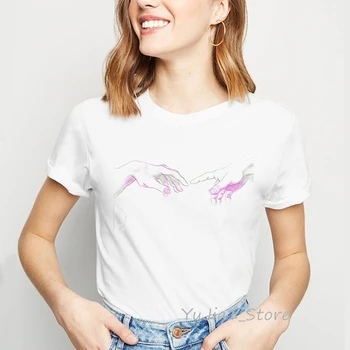 Akvarelė rankas spausdinti mergina galia t-shirt moterims, drabužiai 2019 vogue feminizmo juokinga t shirts femme harajuku marškinėliai streetwear viršūnės