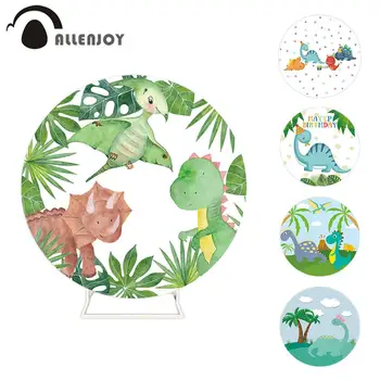 Allenjoy Dinozaurų Animacinių Filmų Ratas Photozone Su Gimtadieniu Džiunglių Lapų Medis, Vėliavėlių, Balionų, Baneriai Kūdikio Dušas Šalis Užuolaidų